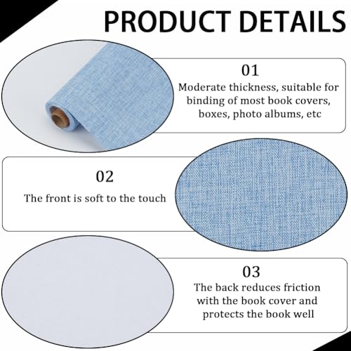 CRASPIRE 51 x 11.8 Inch Light Blue Book Cloth Book Binding Fabric with Paper Back Polyester Linen Woven Cover for Books Album Scrapbooking Archival DIY Covering Bookbinding Protector - color: Light Steel Blue-2