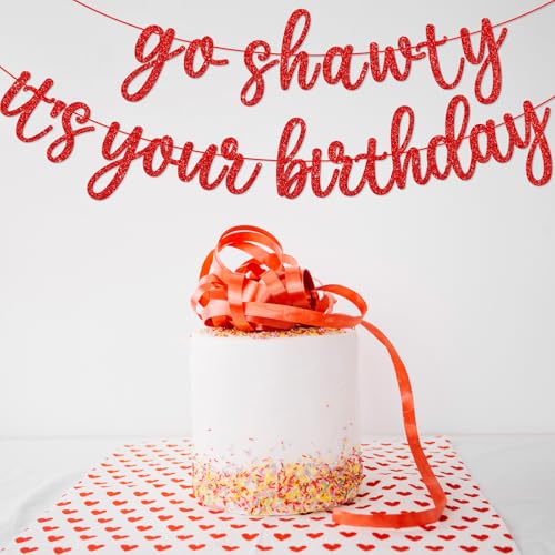 Go Shawty It's Your Birthday Banner, Hip Hop Birthday Party Decorations Supplies, Rap Theme Bday Bunting Sign, Pre-strung, Photo Props (Red) - color: Red