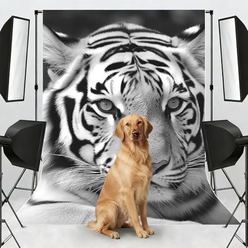 Black White Tiger Backdrop Background for Photography 5x7ft Photobooth Professional Photo Backdrop Curtains Video Photography Studio Photo Backgrounds Banner Booth Background Screen Parties - color: Black White Tiger