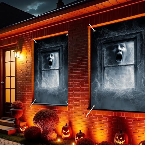 Nuxovilar Halloween Window Decorations, Ghostly Screaming Spirit Behind Cobwebbed Halloween Window Cover for Indoor, Party, Haunted House, 31.5x47.3 Inches - color: VC03612