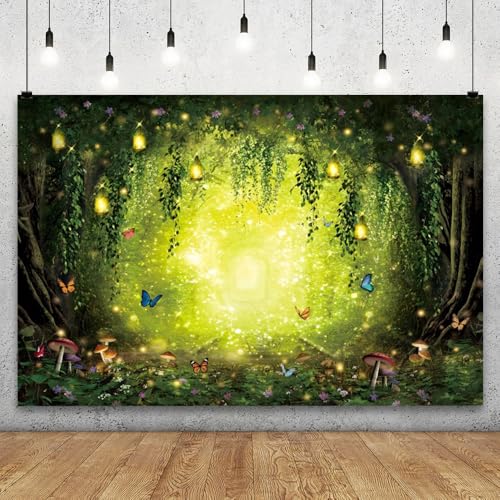 YongFoto Enchanted Forest Backdrop 6x4ft Wildflowers Mushroom Butterfly Spring Garden Fairy Tale Wonderland Photography Background Kids Birthday Party Banner Portraits Photoshoot Wallpaper Props - color: Style 4, size: 6ftx4ft