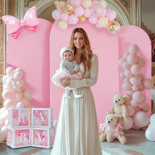 Wedding Arch Backdrop Cover Set of 3, White and Pink Double Color Arch Stand Covers, 6FT, 5FT, 4FT Spandex Fitted Arch Covers for Wedding Baby Shower Party Banquet Photography Background Decoration - color: White+Pink, size: 6FT,5FT,4FT