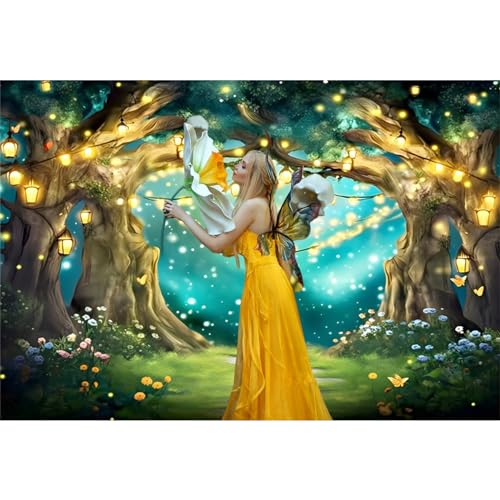 8x6ft Enchanted Forest Garden Backdrop Fairytale Forest Flowers Butterfly Fantasy Photography Background Newborn Kid Forest Fairy Wedding Baby Shower Birthday Decor Banner Photo Studio Prop - color: Green E, size: 8x6ft