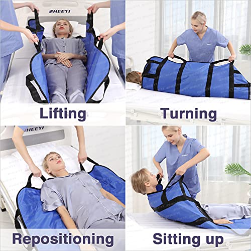 Multipurpose 48" x 40" Positioning Bed Pad with Reinforced Handles - Reusable & Washable Transfer Sheet for Turning, Lifting & Repositioning - Double-Sided Nylon Fabric, Blue - color: 1-blue