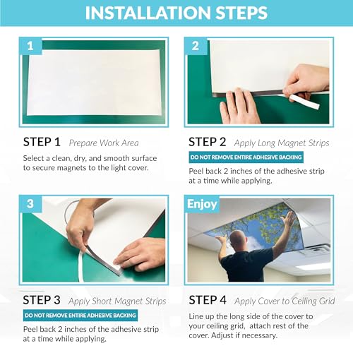 Magnetic Fluorescent Light Cover for Ceiling Lights Classroom 2x4 - High Resolution Magnetic Office Light Filter (Pack of 1) - Improve Focus, Eliminate Headaches & Eyestrain - Tree - color: Blue Sky Acacia Tree
