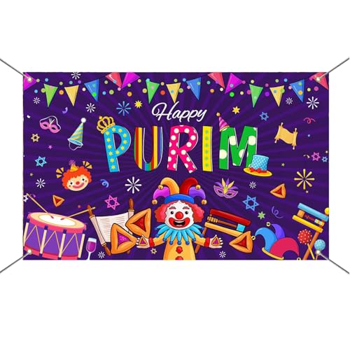 Mocsicka Happy Purim Banner Backdrop Jewish Carnival Purim Party Background Decorations Outdoor Indoor Photo Booth Props 70.8 x 43.3 Inch 70.8 x 43.3 Inch