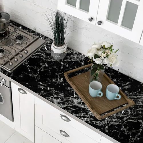 Arthome 11.8"x100" Silver Black Marble Contact Paper, Self Adhesive Wallpaper,Peel and Stick Black Paper Removable Decorative Film for Desk,Kitchen,Countertop,Cabinet,Shelf Liner,Waterproof Vinyl - color: Silver Blk, size: 11.8" x 100"