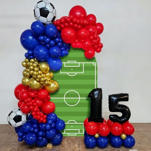 VitalCozy 7.2ft Soccer Field Birthday Party Arch Backdrop Cover Soccer Photography Backdrops Spandex Fitted Arch Stand Covers for Rugby Balloons Birthday Parties - style: Soccer