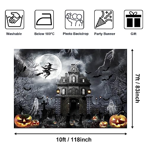 Avezano Halloween Backdrop for Photography Horror Moon Night Ghost Scary Jack O'Lantern Background Grave Scary Sppooky Skull Iron Gate Witch Halloween Party Decor Photo Stuido Props (Grey, 10x7ft) - color: Grey, size: 10x7ft