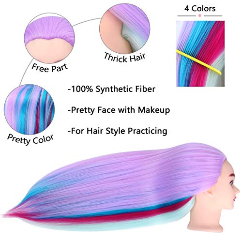 Mannequin Head, Beauty Star 29inch Doll Heads with Long Hair for Practice Braiding Styling, Cosmetology Hairdressing Training Heads with Clamp Holder and Braiding Kit - color: Light Purple