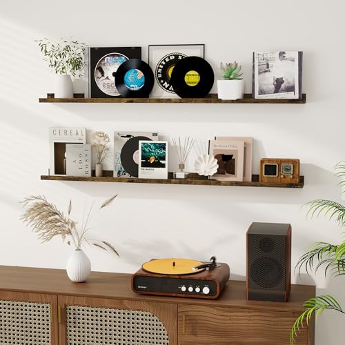 Dreamland Picture Ledge Shelf for Wall, Floating Shelves Set of 2,55 inch Long Floating Shelves with Lip for Living Room,Bedroom,Bathroom,Kitchen,Rustic Brown - color: Rustic Brown, size: 55inch