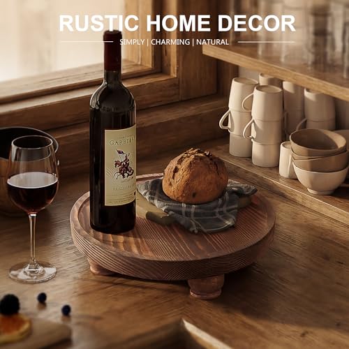 EOSAHR Rustic Pine Wood Riser for Kitchen Counter - Farmhouse Round Pedestal Stand Apply to Home Essentials - Bathroom Tray for Bathroom Decor (Vintage Brown) - color: Retro Brown