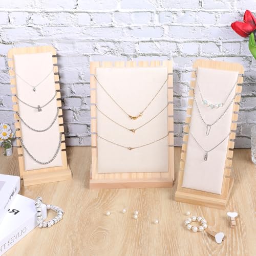 3PCS Wood Necklace Display Stands,Necklace Display Stands Necklaces for Vendors Multi-rung Design Necklaces Displays Storage Non-scratch Surface Jewelry Displays for Vendors-2 Sizes