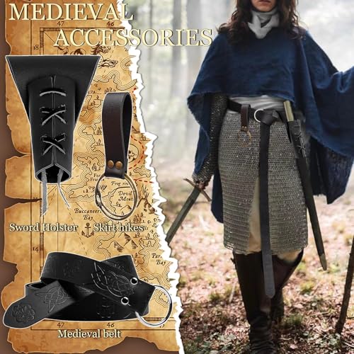 4PCS Medieval Leather Sword Frog Dagger Holder Belt Rapier Scabbard Viking Knight Renaissance Belt Pouch Halloween Costume - color: Pattern-black