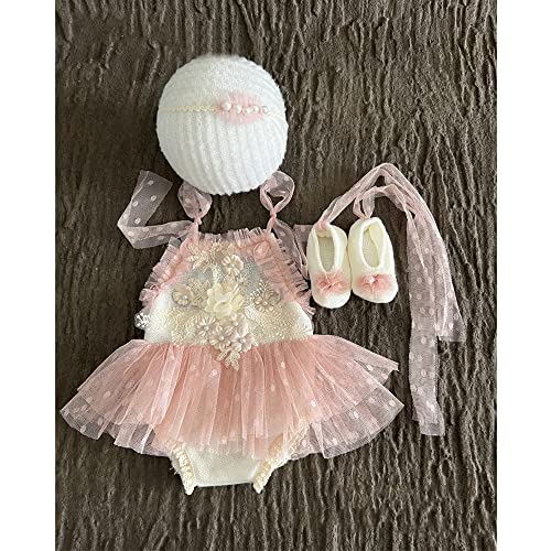 Zeroest Newborn Photography Prop Outfits Girl Lace Outfit Set Baby Girl Photo Shoot Infant Princess Photos - color: Dusty Pink