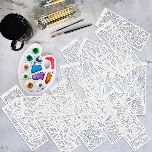 18 Pcs Stencils for Crafts, 4" x 11.8" Floral Branch Leaf Texture Background Layering Stencils, Reusable Plastic Tree Cake Decorating Templates for Baking DIY Wood Wall Furniture Canvas Scrapbook