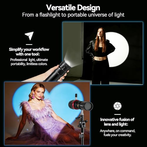 WELLMAKING 10W Four-color Projection Photography Flashlight, Professional Imaging Lens,Stepless Zoom, Zoomable Beam,7800mAh, with 20 gobos for Photo,Content Creation Video Recording Accessorie,YouTube - color: 10W