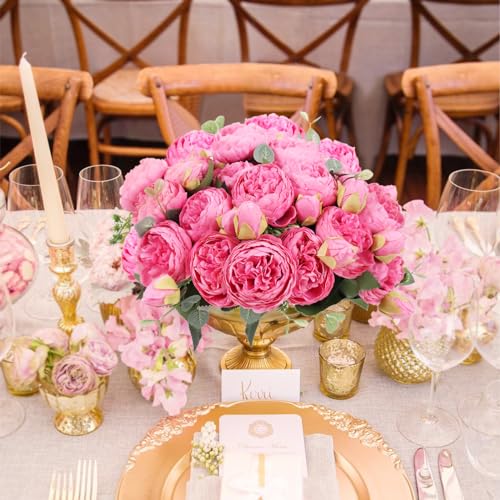 Artificial Peony Flower Silk Peonies Bouquet 4 Bundles Fake Flowers Bulk for Home Wedding Party Decor (Red Rose) - color: Red Rose
