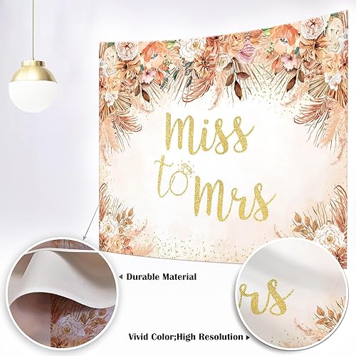 Mocsicka Fall Bridal Shower Backdrop Autumn Leaves Boho Wedding Miss to Mrs Party Decoration Pampas Grass Rust Terracotta Flower Bachelorette Party Banner Photo Props (Terracotta, 8x6ft(96''x72'')) - size: 8x6ft(96''x72'')
