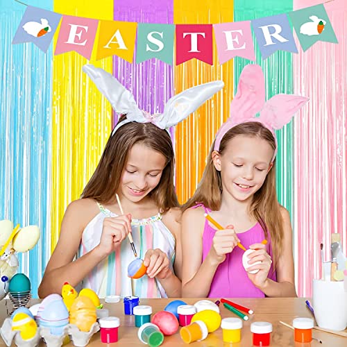 BRAVESHINE Tinsel Foil Fringe Curtains - 2Pcs 3.2x8.2ft Pastel Colourful Photo Backdrop for Christmas New Years Birthdays Easter Bunny Bridal Shower Fairy Candy Donuts Party Decorations - color: Colorful