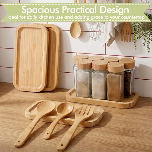 Honeydak 4 Pcs Large Wood Spoon Rest 8.3'' Bamboo Stove Top Spoon Holder Kitchen Counter Cooking Utensils Rest Farmhouse Food Serving Tray for Spatulas, Spoons, Turners - style: Smiple Style