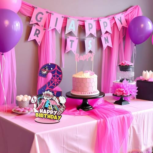 Baderke Pink Spider Theme Birthday Number Sign 16.7'' Purple Spider Birthday Centerpiece for Party Decor Wooden Table Photo Prop(2nd) - style: 2nd