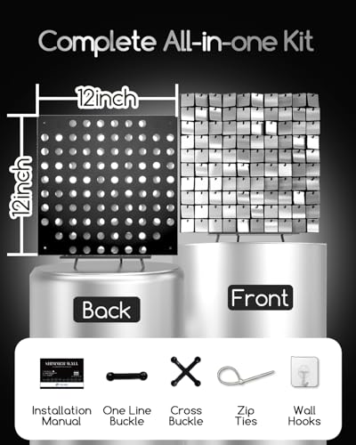 COKAOBE Silver Shimmer Wall Backdrop 48PCS, Black Back Not See-Through Design, Square Sequin Glitter Backdrop Panel, Perfect for Outdoor Events, Birthdays, Wedding and Party Decoration - color: silver, size: 48PCS