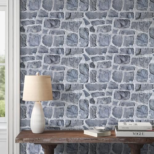 COMSTICKC 3D Gray Stone Wall Panel Peel and Stick,12 Pcs of 22.8" x 11.8", DIY Lightweight PVC Stone Brick Self Adhesive Decorative Tiles Backsplash Interior Decor, Paintable, Covers 22.48 sq.ft - color: Gray Stone