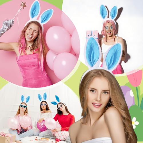 KHC-KHF Easter-Headband Bunny-Headbands Halloween Plush Rabbit Ear Costume Bunny Headband Tail Accessories Party Makeup Birthday Favors s Adult Headwear - color: White Blue Suit