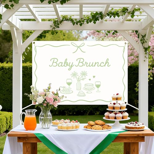 Baby Brunch Baby Shower Backdrop Green Brunch Party Decorations Breakfast Backdrop for Let’s Brunchs Baby Shower Party Decors Supplies Photo Booth Props 5 * 3ft - color: light green