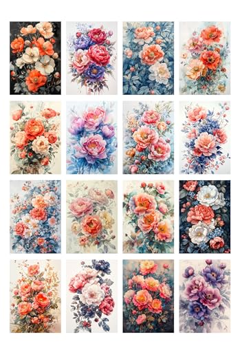 Decoupage Paper Pack (35 Sheets 6"x8") Peony Elegance: Lavish Peony Blossoms in Soft Pastel and Rich Hues with Delicate Petals and Lush Botanical Accents FLONZ Vintage - color: Nine