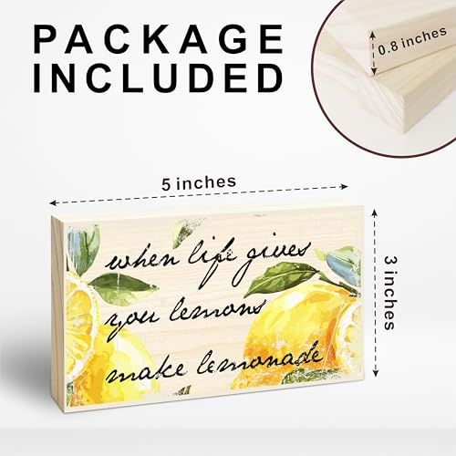 Watercolor Wooden Block Sign Gift - When Life Gives You Lemons Make Lemonade - Cheerful Wood Plaque Tabletop, Shelf Display, Gift For Women And Men, Rustic Home & Office Decorations - B08