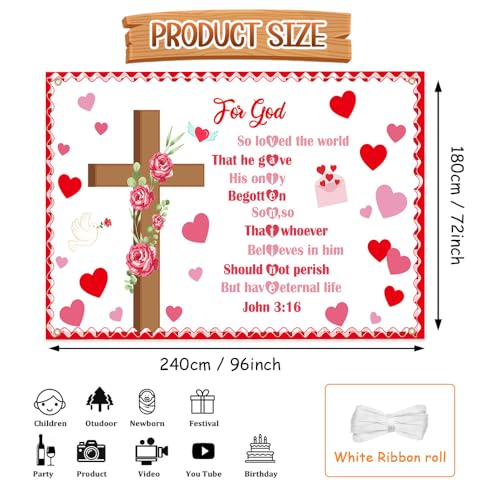 AIBIIN Valentines Christian Backdrop Jesus Valentine's Day Party Banner Decorations Pink Heart Christian Religious Valentines Day for Kid Party Decor Backdrops for Photography 8x6ft - color: Pink, size: 8x6ft