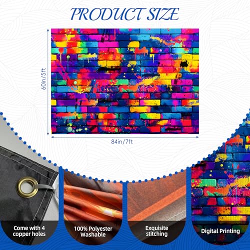 7x5ft Graffiti Backdrop, Large Retro 80s 90s Hip Hop DJ Brick Wall Background for Photoshoot, Vibrant Colorful Street Art Backdrop for Birthday Party, Graduation & Disco Decor - color: Graffiti Wall, size: 7x5ft
