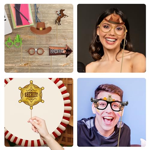 36Pcs Country Party Decorations Photo Booth Props, Western Photo Booth Props for Western Party Decorations, Wild West Cowboy for Cowboy Party