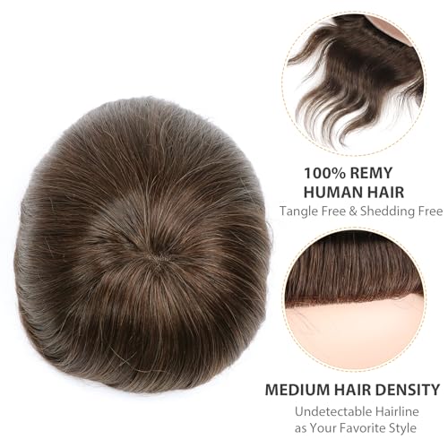 Toupee for Men Brown System Human Hair Pieces Male Hair Unit Replacement 6x8 Color 4# Durable Mono Lace NPU Man Prosthesis Natural Hairline Peluquin Para Hombre Long Lasting Mens Toupee - color: 4# brown - Mono NPU, size: 6x8 Inch