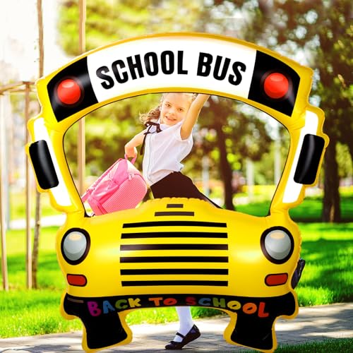 Colingmill 55 Inch School Bus Photo Frame Inflatable Balloon Decorations Photo Backdrop Booth Selfie Frame Background for Classroom Party Supplies - style: School Bus