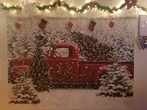 Avezano 8x6ft Christmas Vintage Red Truck with Tree Backdrop Winter Snowy Forest Tree Background Xmas Winter Holiday Family Kids Portraits Backdrops Photoboot Props (8x6) - size: 8x6