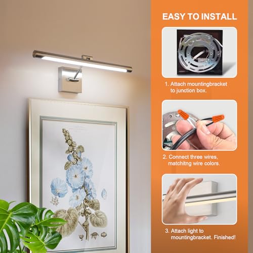 Joosenhouse Single Arm LED Picture Lights 16.53 Inch, Full Metal Artwork Lamp with Rotatable Sconces Lamp Head, 7W (45W Eqv.), Hardwired Connection, 3000K Warm White 560Lm, Brushed Nickel Finish… - color: Nickel, size: Non-Dimmable 16.53" Long