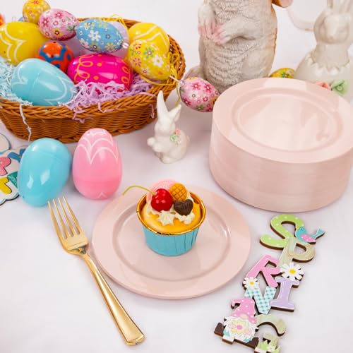 bUCLA 100Pieces Pink Plastic Dessert Plates - 6.25 inch Pink Disposable Dessert/Appetizer/Small Cake Plates for Wedding, Party & Mother's Day - color: 6.25Inch-100pcs-Pink