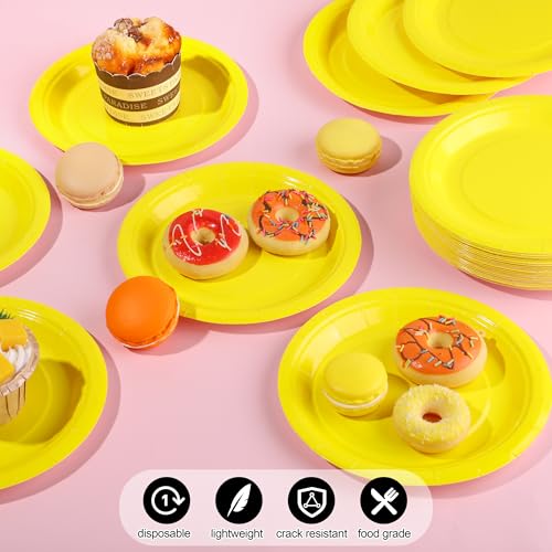Breroa 72 Pieces Yellow Paper Plates 7 Inch Bulk Paper Plates Disposable Round Dessert Plates Heavy Duty Solid Color Paper Plates Table Decors Party Supply for Birthday Party, Dinner Table, Wedding - color: Yellow