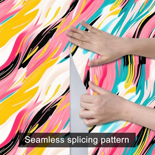 HOMETITUTE Vibrant Brushstroke Modern Abstract Wallpaper Peel and Stick Contact Paper Wall Paper Stick 17.7" x 118.1" Self Adhesive Removable Vinyl Wall Covering Bedroom Kitchen Bathroom Home Decor - color: Vibrant Brushstroke Modern