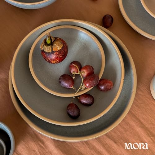 MORA Medium Plates Set of 4, 8.5 inch Ceramic Pottery Salad Plates - Microwave, Oven and Dishwasher Safe - Harvest - color: Harvest