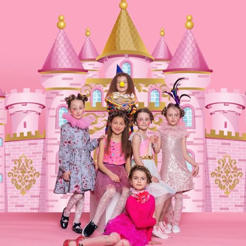 Panelee Princess Castle Party Decorations, Pink Castle Backdrop Photo Prop, 7 x 5 ft Large Princess Birthday Party Decoration for Girls Photo Background Birthday Supplies - style: Princess Castle