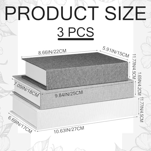 Tioncy 3 Pcs Fake Book Box Neutral Linen Book Box Decorative Faux Prop Storage for Farmhouse Home Decor shelf Table Card Photo DIY Keepsake Gift(Multi Sizes,Gray Tone) - color: Gray Tone, size: Multi Sizes