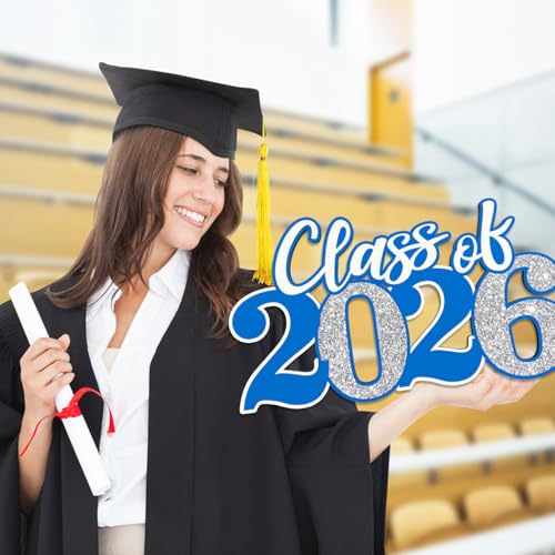 2026 Graduation Decorations Class of 2026 Wooden Sign Blue Silver Graduation 2026 Graduate Sign Photo Booth Prop - color: Blue and Silver