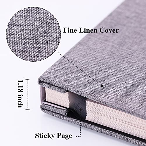 Vienrose Large Photo Album Self Adhesive for 4x6 8x10 Pictures Linen Scrapbook Album DIY 60 Blank Pages with A Metallic Pen Grey - color: Grey, size: 11"x10.6" 60Pages