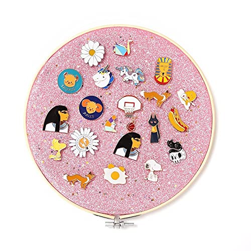 REOVE Wall Hanging Pin Collection Display Stand Enamel Pin Display Holder Display Board, Canvas Leather Embroidery Hoop for Display Pins Buttons Wall Decoration - color: Pink