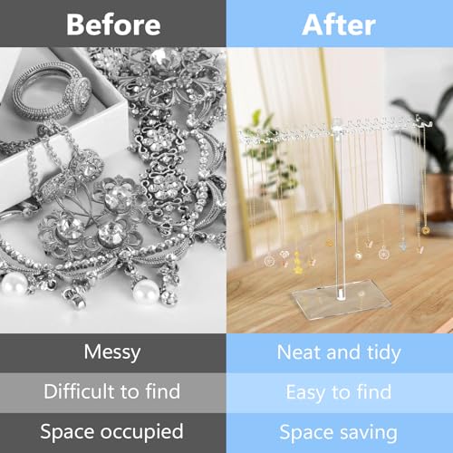 Jewelry Stand, Acrylic Necklace Holder, Clear Jewelry Organizer with Bilateral Hooks, Necklace Display Stand for Bracelets Earrings Rings Bangles