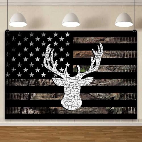 American Flag Hunting Backdrops for Photoshoot, Western Country Deer Rustic Camo Picture Party Decorations Wall Backdrop for Photography Decor Banner, Photographic Studio Photo Backgrounds 5X3 FT - color: Black, size: 5X3FT